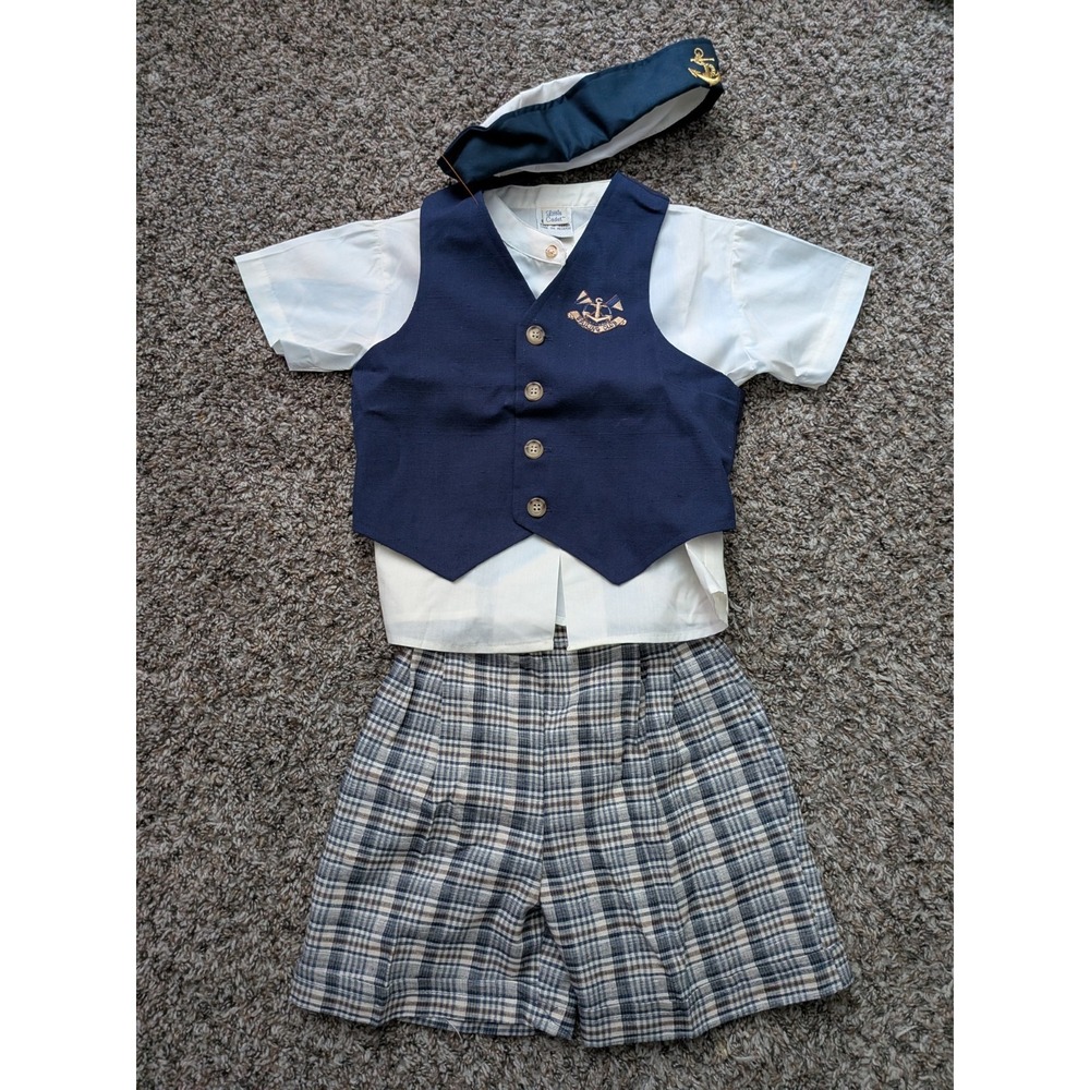 Vintage Little Cadet Sailor Suit Boys White Blue Size‎ 3T Month